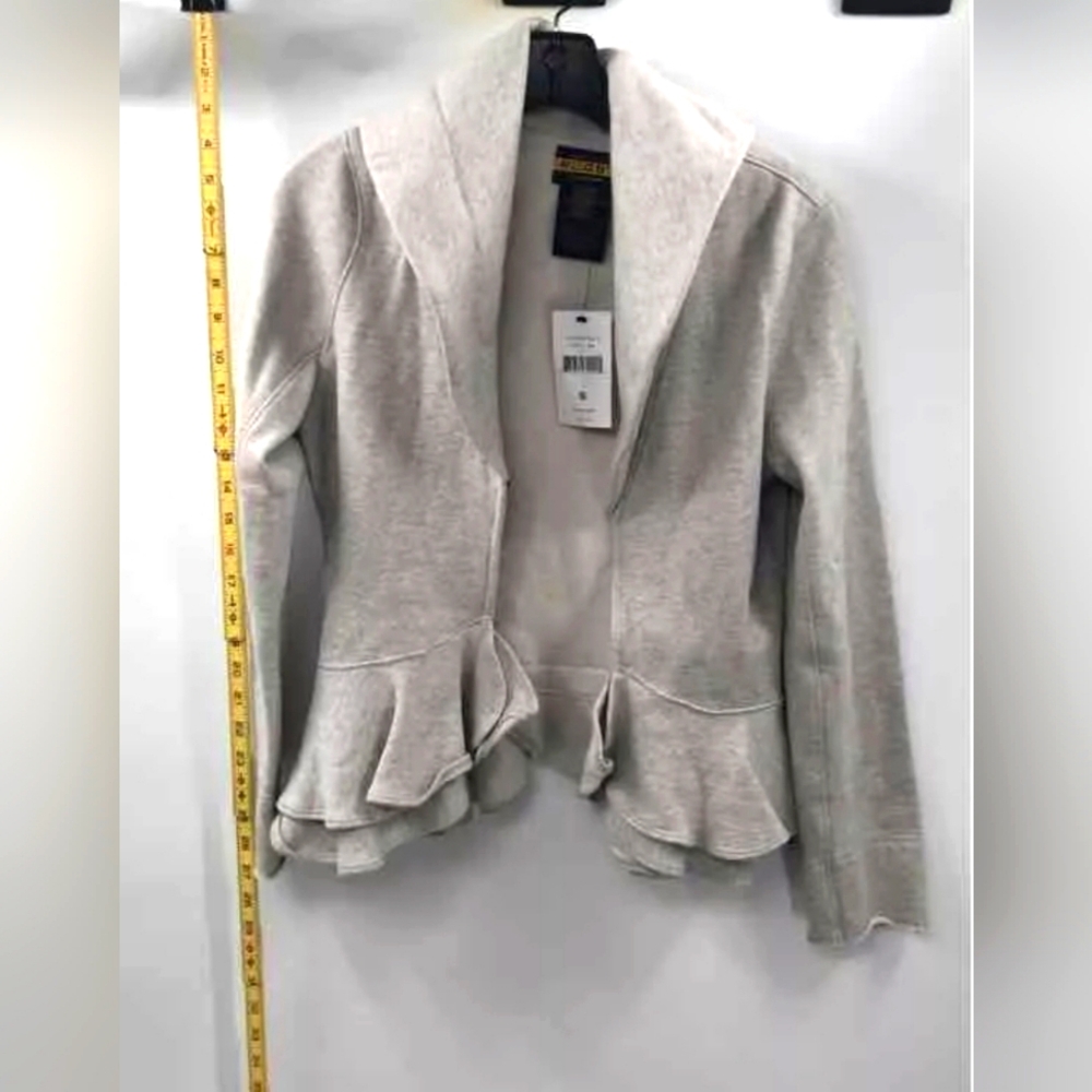 NEW Ralph Lauren Gray Heather Ruffle Rugby Open Front Winter Jacket Cardigan S
